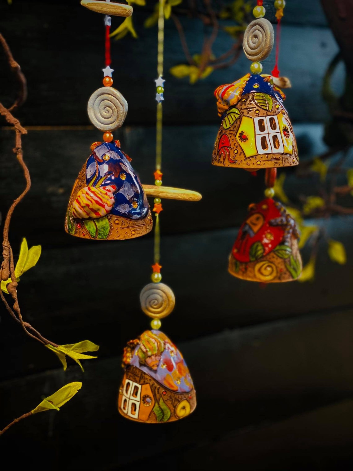 Ceramic hanging bells 3D SeeShell motives. Room and Garden Etsy