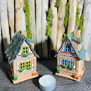 Tealight Candle Holder  .Original Handmade Ceramic House .Essential oil Diffusor  decor .Handmade.Ceramic house candle holder.Handmade.Clay