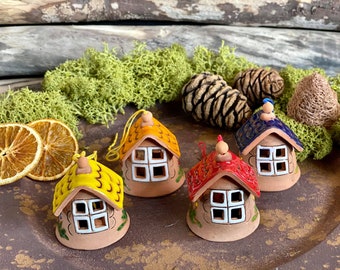 Handmade ceramic house . Pottery miniature lighthouse bells. Home decorations,hanging ceramic.Original gift.Ceramic house bells
