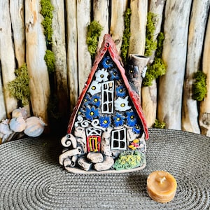 Tealight Candle Holder  .Original Handmade Ceramic House .Essential oil Diffusor  decor .Handmade.Ceramic house candle holder.Handmade.Clay