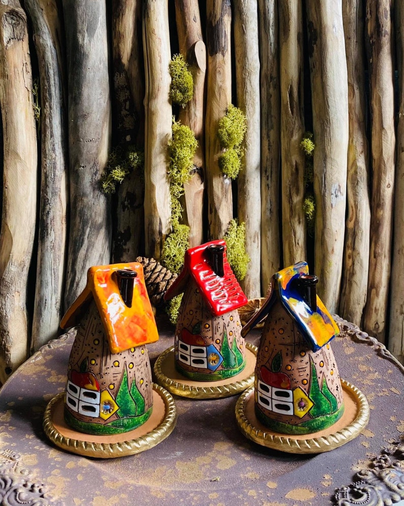 Ceramic house incense holder.Incense cone burner home decor .Handmade.Hand built pottery,fine craft ,clay incense holders.Unique ceramic image 2