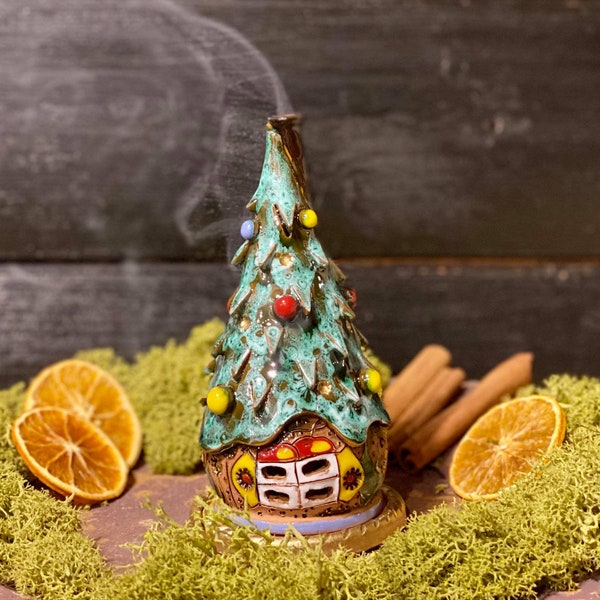 Christmas tree Incense holder.Christmas decor Ceramic handmade Incense cone burner home decor.Table decor for Christmas.Home fragrances