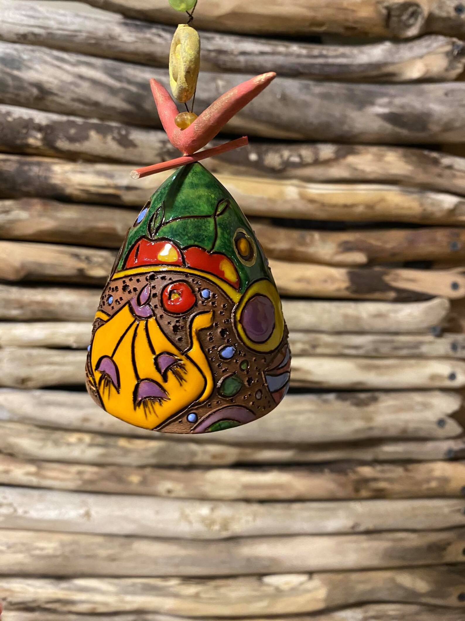 Ceramic hanging bell with cat. Room and Garden Etsy