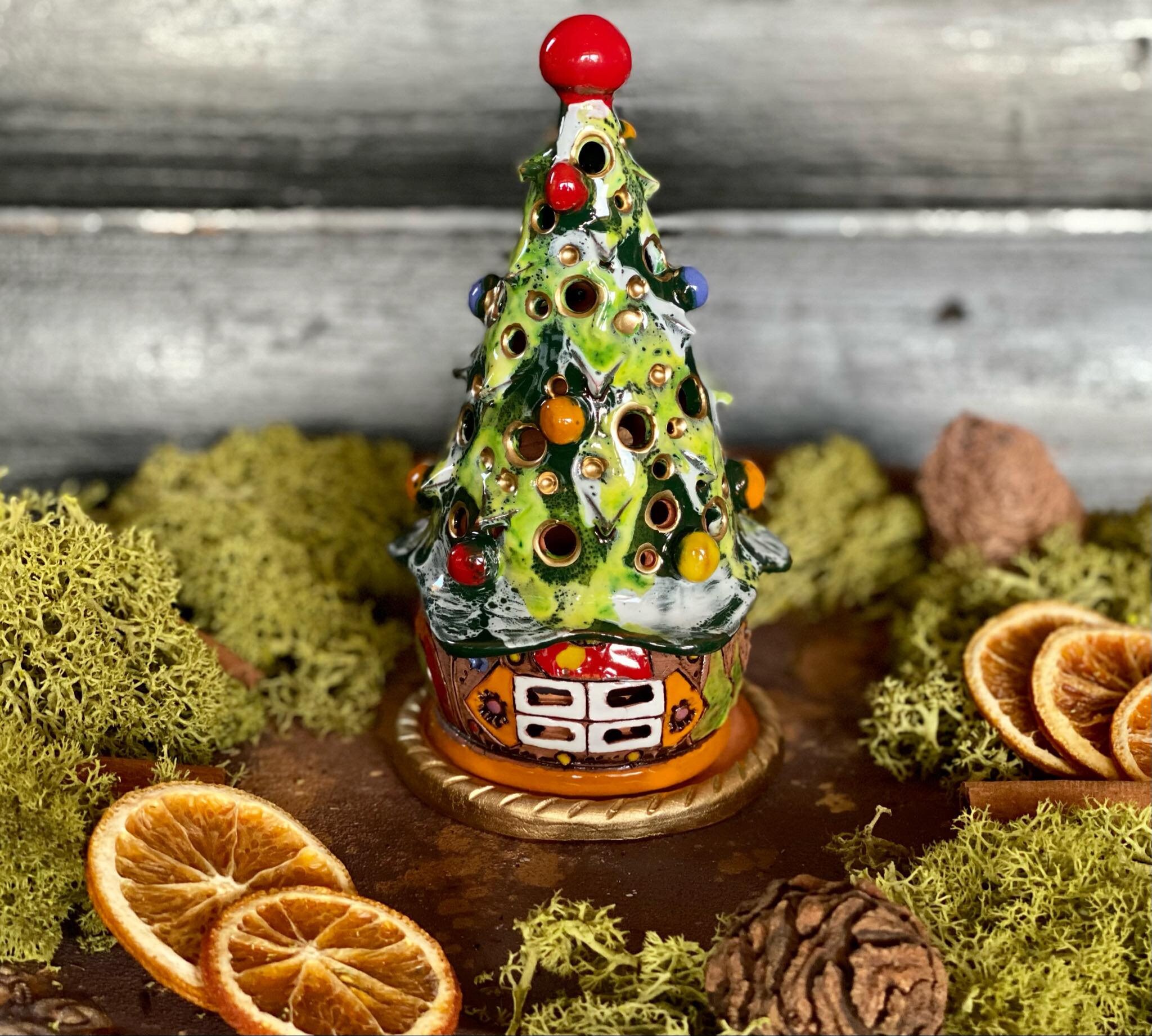 Christmas tree Ceramic handmade unique candle holder.Home Etsy