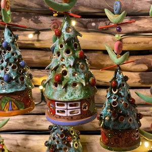 Ceramic CHRISTMAS TREE hanging bells . Room and Garden Decor.Handmade.Unique wind chime bells. Wind chime ,wall hanging bells.Christmas gift