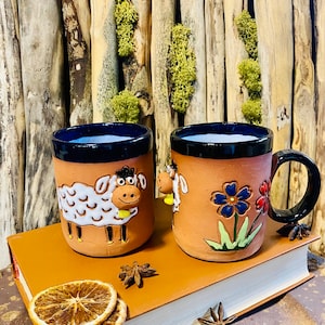 Schaf Keramiktasse, Handgemachter Steinzeug Becher, Kaffeetasse, Keramik Becher, Einzigartige Tasse, Tierbecher, Einweihungsgeschenk, Keramik Teebecher, Geschenkidee