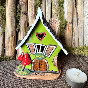 Tealight Candle Holder  .Original Handmade Ceramic House .Essential oil Diffusor  decor .Handmade.Ceramic house candle holder.Handmade.Clay