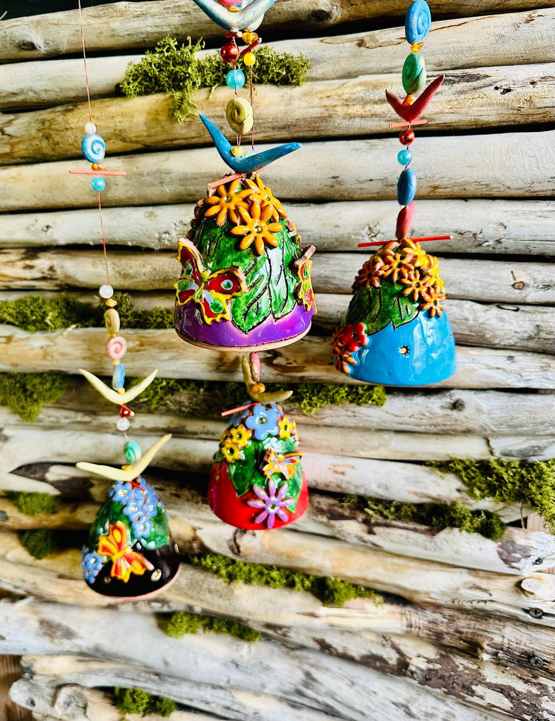 Ceramic Hanging Bells With 3D Flowers. Room and Garden Etsy