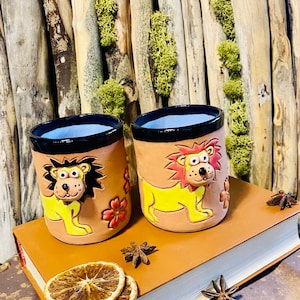 Lion Ceramic Mug, Handmade stoneware mug,Coffee Lion mug, Pottery mug, Unique Mug, Animal mug, Housewarming gift, Pottery tea mug, gift idea