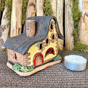 Tealight Candle Holder  .Original Handmade Ceramic House .Essential oil Diffusor  decor .Handmade.Ceramic house candle holder.Handmade.Clay