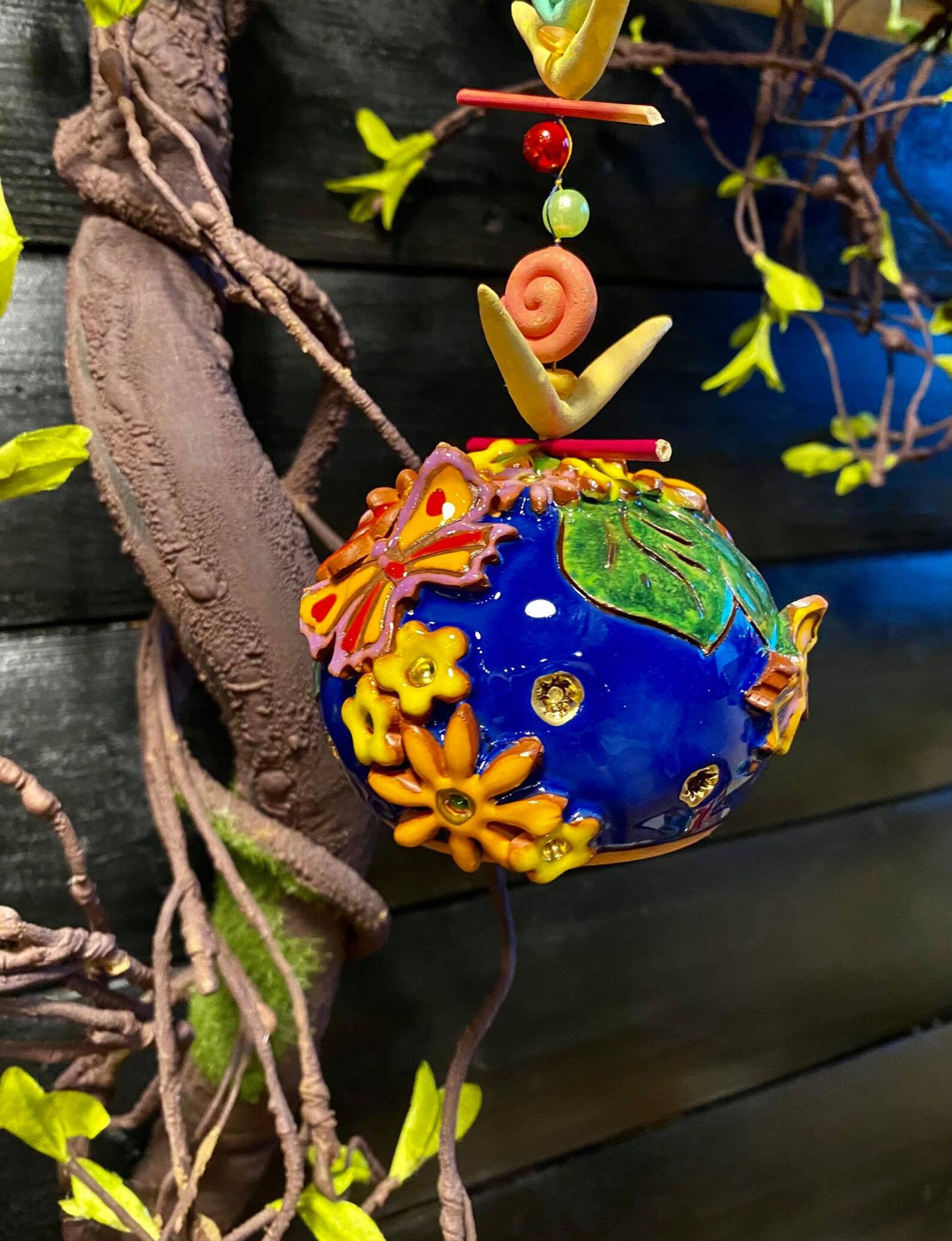 Handmade Ceramic hanging bells 3D flowers. Room and Garden Etsy