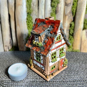 Tealight Candle Holder  .Original Handmade Ceramic House .Essential oil Diffusor  decor .Handmade.Ceramic house candle holder.Handmade.Clay