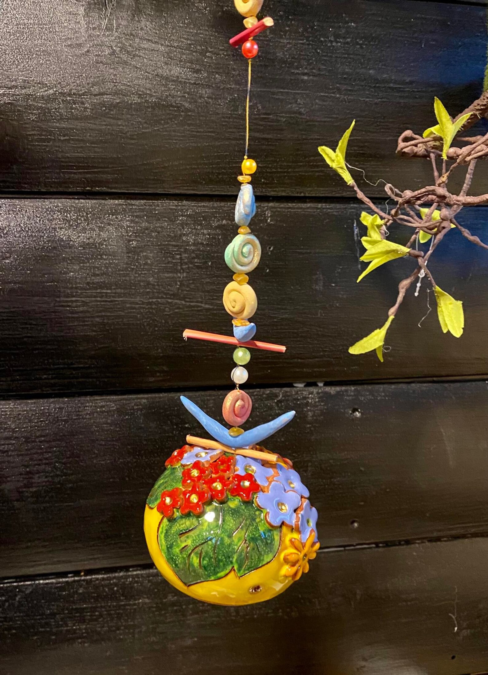Handmade Ceramic Hanging Bells With Flowers.room and Garden Etsy