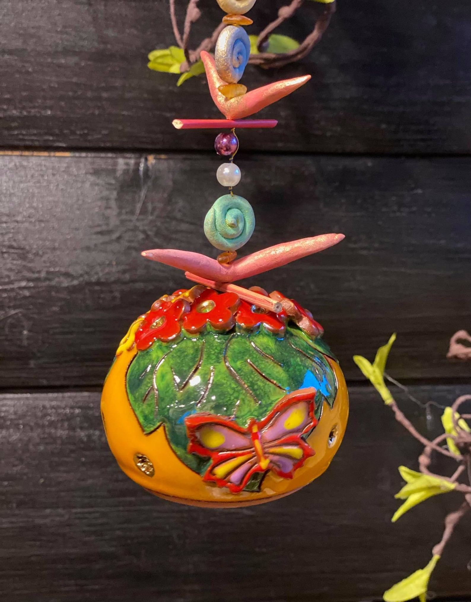 Handmade Ceramic hanging bells 3D flowers. Room and Garden Etsy