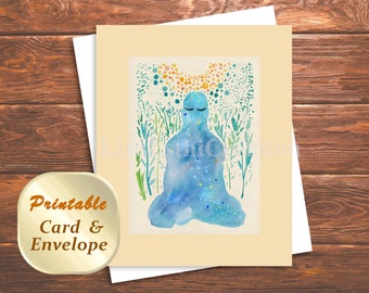 Printable Card, Yoga Zen Meditation Card, Printable Yogi Card, Card for Yogi, All Occasion Greeting Card and Envelope, Instant Download
