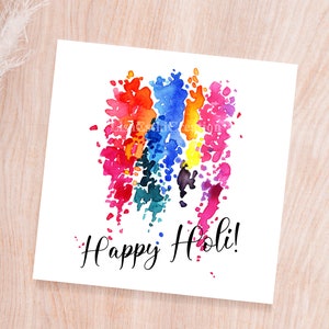 AFDRUKBARE Holi-kaart, Festival van kleuren, Indiase festivals, Hindoe-vieringskaart, kaart voor ouders, Paint Splash, digitale download