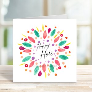 Carte Holi IMPRIMABLE, Célébration indienne, Festival des couleurs, Carte de célébration hindoue, Carte pour les parents, Feu d'artifice Mandala, Téléchargement immédiat