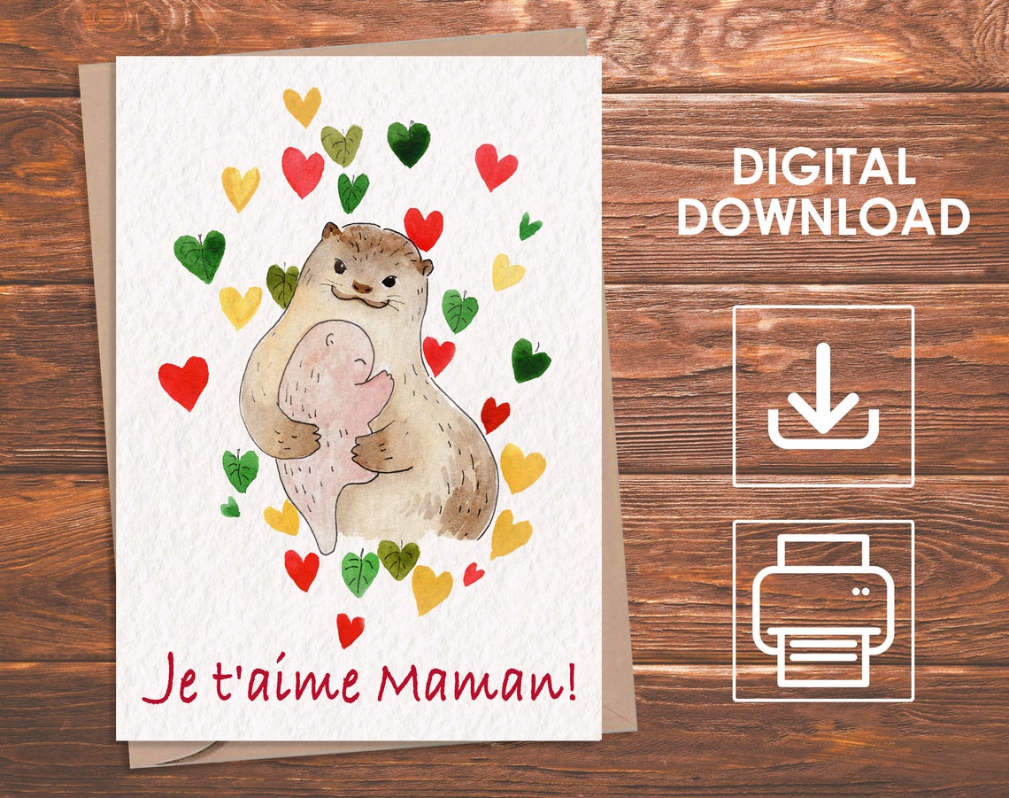 Printable Mother's Day Card in French I Love You Mom Etsy