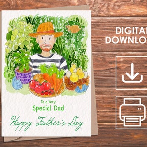 Cartão de Dia dos Pais para impressão, Feliz Dia dos Pais, Pai Jardineiro, Cartão postal para um pai muito especial, Cartão digital para pai, Download instantâneo