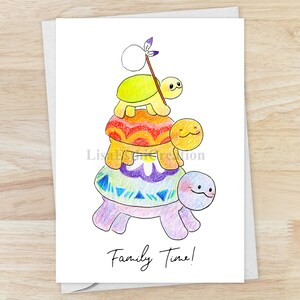 Tarjeta imprimible de tiempo familiar, familia de tortugas, tarjeta de día familiar, tarjeta de fiesta familiar, tarjeta de felicitación familiar, tarjeta para todas las ocasiones, descarga instantánea
