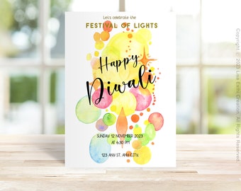 Druckbare bearbeitbare Diwali Einladung, Lichtbälle, indische Festival of Lights Feier, Deepawali digitale Einladung, sofortiger Download