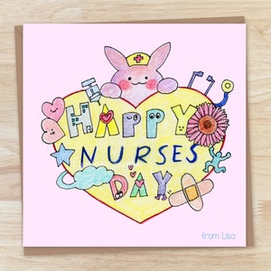 Druckbare Krankenschwester Karte, Happy Nurses Day, Krankenschwestern Woche Karte, Danke Krankenschwester Karte, Kaninchen Krankenschwester auf einem Herz, süße Krankenschwester Karte, digitaler Download