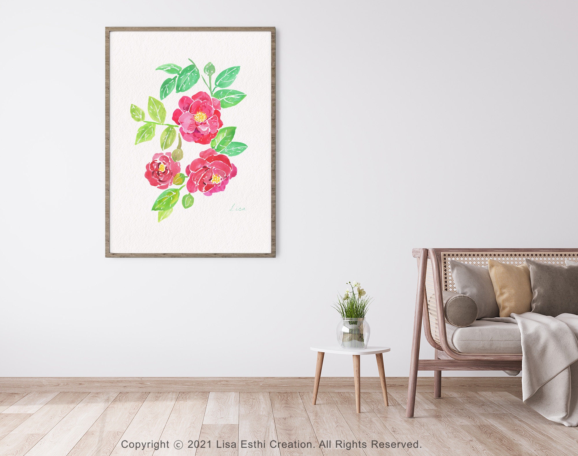 Printable Rose Wall Art, Watercolor Abstract Rose Flower Print, Summer ...