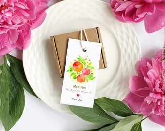 EDITABLE Printable Teacher's Day Gift Tag, Teacher Appreciation Week Gift Tag, Teacher Thank You Apple Gift Tag, Personalized Tag, Corjl Tag