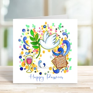 Tarjeta de Pascua imprimible, Tarjeta de Pascua Feliz Dove Seder, Tarjeta de Pesaj, Tradición judía, Celebración judía, Fiesta judía, Descarga instantánea