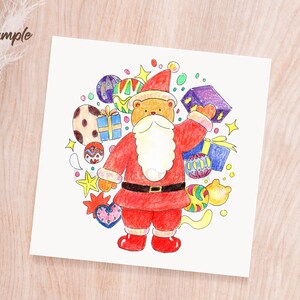 IMPRIMIBLE Oso Santa Claus Tarjeta para colorear de Navidad, Oso de peluche Padre Navidad ofreciendo regalos, Tarjeta de página para colorear, Descarga instantánea