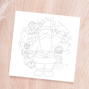 PRINTABLE Santa Claus Christmas Coloring Card, Bear Father Christmas Coloring Pages, Holidays Greetings Card, Instant Download
