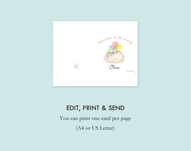 Printable Editable Baby Rabbit Angel Card Welcome to the - Etsy