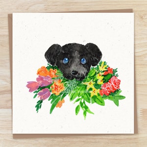 Carte de chien de fleur imprimable, carte mignonne de Saint-Valentin, carte de voeux d’animal, carte d’anniversaire, carte de remerciement, téléchargement instantané