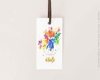 EDITABLE Printable Holi Tags PDF, Indian Celebration, Festival of Colors, Hindu Celebration Gift Tag, Personalized Tag, Instant Download