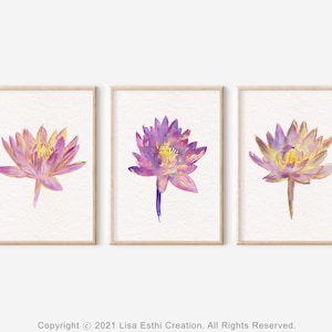 Printable Lotus Wall Art, Set of 3 Paintings, Watercolor Abstract Water Lily Art Print Bundle, Zen Art, Buddhist Wall Art, Instant Download