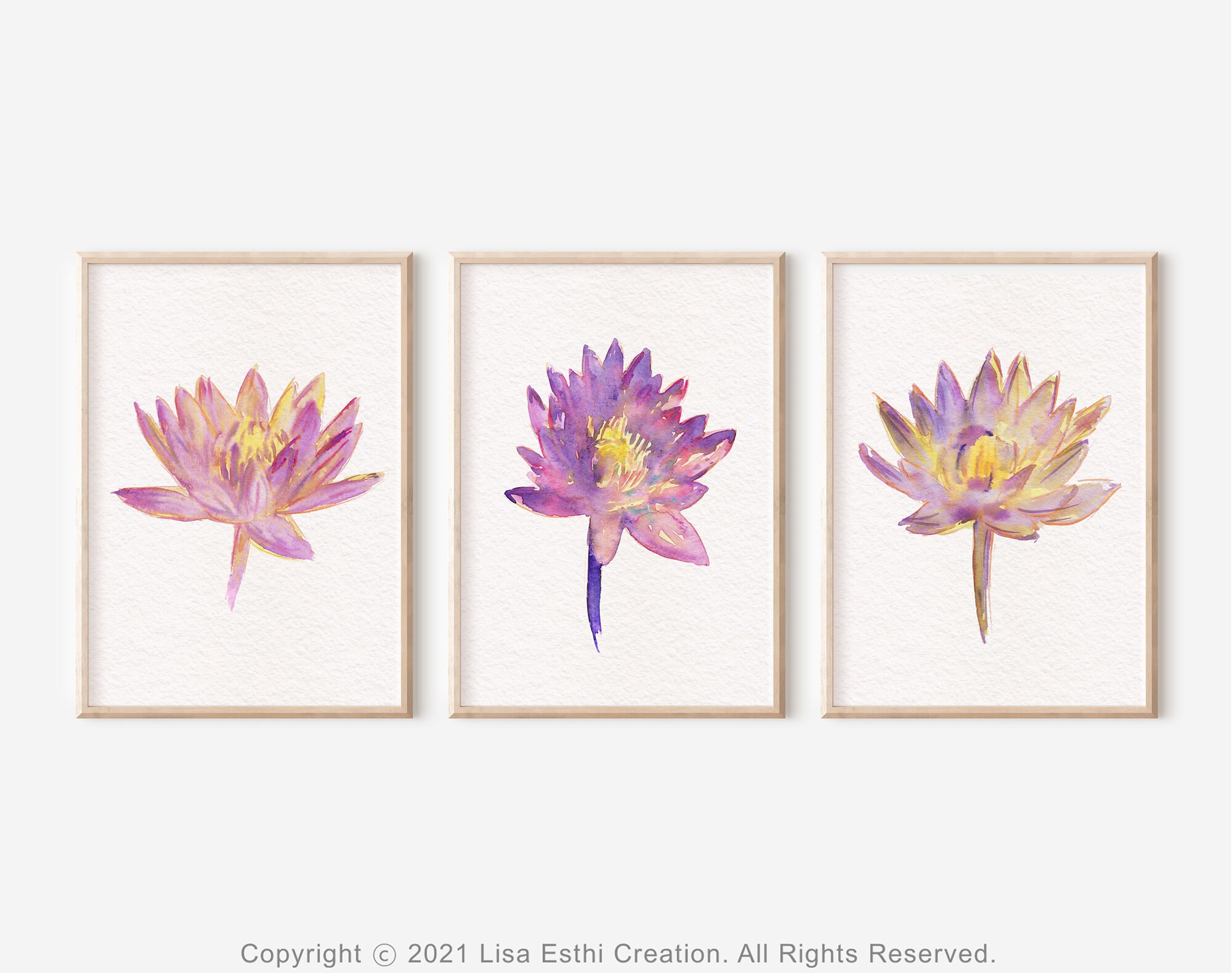 Printable Lotus Wall Art Set of 3 Paintings Watercolor - Etsy