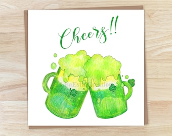 Printable Cheers Card, Green Beer Greeting Card, Irish Celebration Card, Happy St. Patricks Day Card, Instant Download