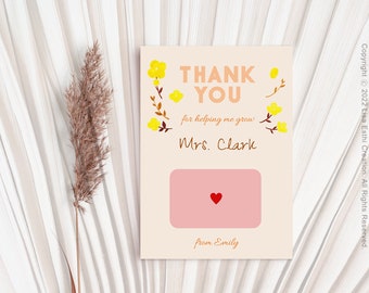 PRINTABLE Editable Teacher Appreciation Card, Teacher Thank You Card, Gift Card Holder, Grateful Card, Personalized Thankful Card, CORJL