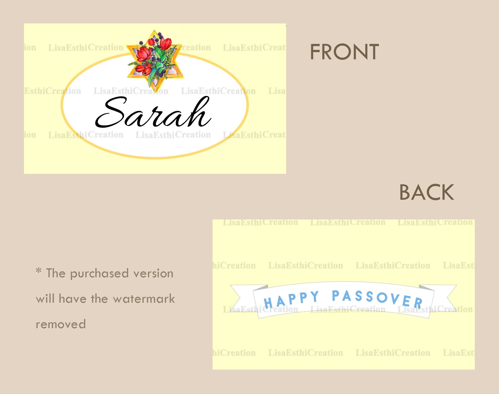 EDITABLE Printable Passover Name Place Card, Passover Decoration, DIY ...