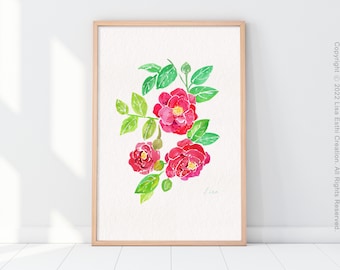 Afdrukbare roos kunst aan de muur, aquarel abstracte roos bloemenprint, zomerbloem kunst aan de muur, botanische kunst, digitale downloadbare Instant Download