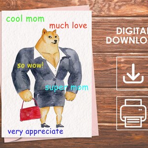 Printable Dog Mother's Day Card, Shiba Dog Card, Funny Mothers Day Card, Super Mom Card, Dog Meme Parody Card for Mom, Digital Download