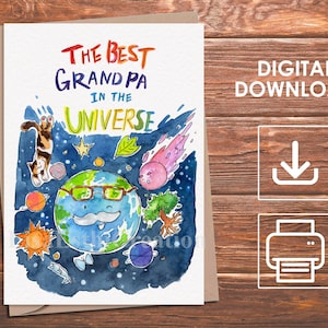 Carte de fête des grands-parents imprimable, carte numérique pour grand-père, le meilleur grand-père de la carte de l'univers, carte de grand-père, téléchargement immédiat