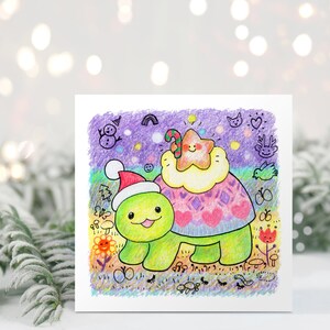 Tarjeta de Navidad imprimible, Tortuga Santa y Estrella, Tarjeta de Navidad de animales, Madre Naturaleza, Amante de los animales, Arte vegano, Descarga instantánea