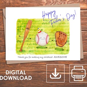 Biglietto stampabile per la festa del papà, Giocare a palla con papà, Biglietto carino per il parco giochi di baseball, Biglietto per papà, Biglietto per la festa del papà felice, Download istantaneo