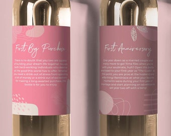 Pink Custom Marriage Milestone Wine Labels | Wedding Wine Labels, Rose Gold Bridal Shower Gift Year of Firsts Gift For Bride, Barbie Bride