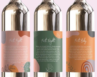 Marriage Milestones Wine Labels, Boho Bridal Shower Gift, Personalized