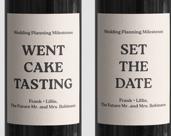 Wedding Milestone Wine Labels | Engagement Gift for Couple | minimalistic classic bride