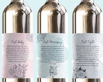 Watercolor Milestone Wine Labels, Custom Wedding Gift