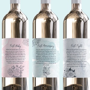 Watercolor Wedding Gift Wine Labels, Marriage Milestone Custom Wine Labels Unique Wedding Gift Thoughtful Bridal Shower Gift