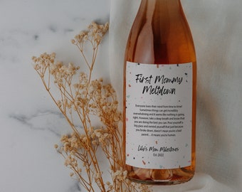 Mom Milestones Wine Labels, New Mom Gift Baby Shower Gift Idea Terrazzo Funny New Mom Firsts Gift Push Present Gift For New Parent